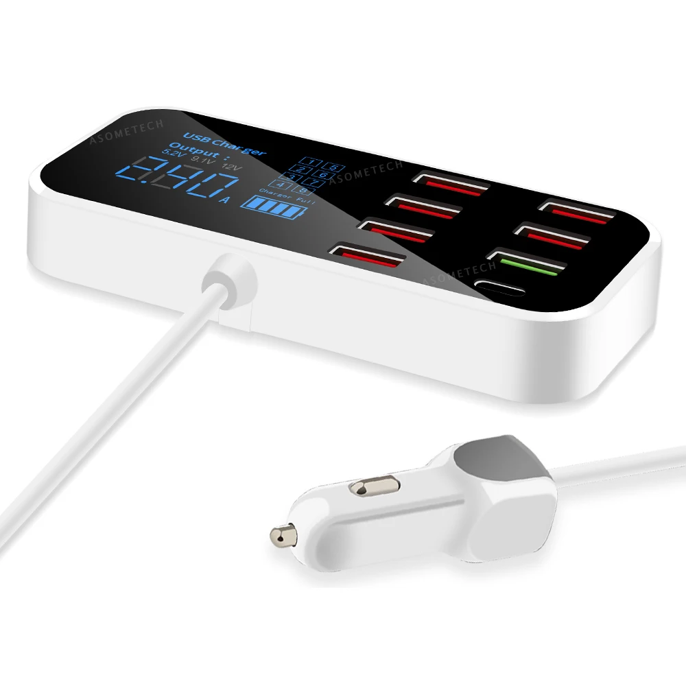 8 портов 40 Вт Quick Charge 3 0 USB Автомобильное зарядное устройство адаптер Tablet Зарядное