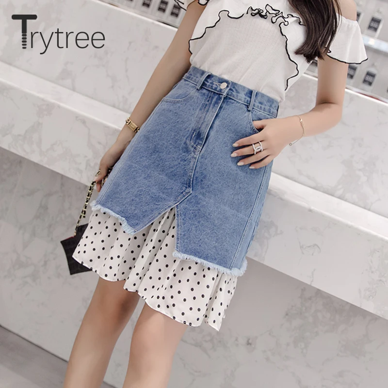 Весенняя женская повседневная юбка Trytree 2020 ковбойская в стиле пэчворк модная