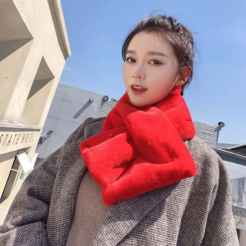 Korean Rabbit Hair Autumn and Winter Scarf Fashion Hairy Students Wild Bib Temperament Short Paragraph Warm Head Women |