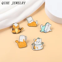 orange cat enamel pins cheese slices paper bags cups custom brooches badge lapel pin accessories backpack gift friends jewelry
