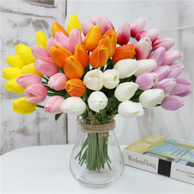 декор 10 шт. красивые настоящие на ощупь цветы латексные тюльпаны искусственный