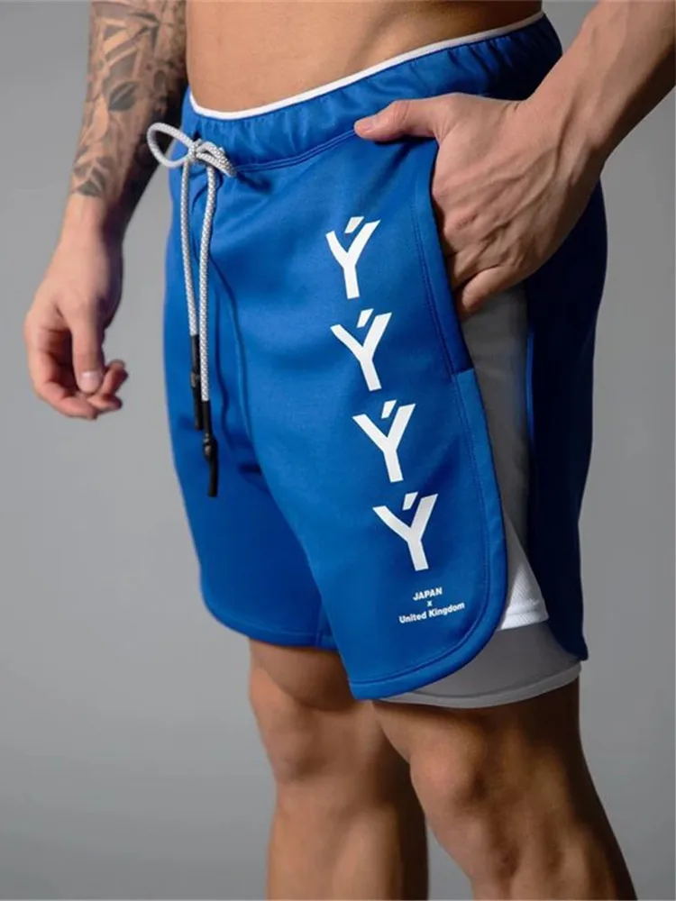 Шорты мужские спортивные быстросохнущие имитация двух тренировочных штанов