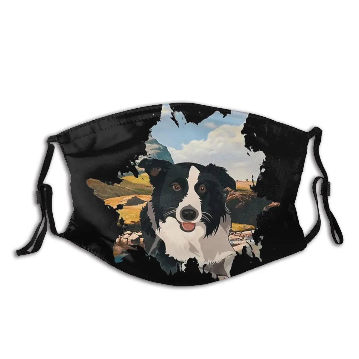 

Border Collie Cute Dog Animal Canine Pets Puppy Sheepdog Washable Printed Mouth Face Mask Windproof Cold Proof with Filters