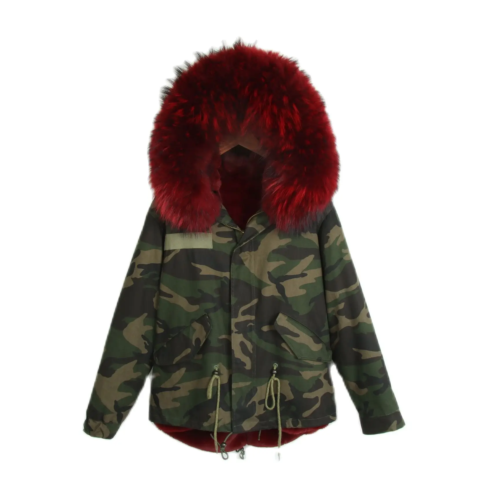 Новая дизайнерская камуфляжная короткая парка винно-красное пальто с подкладкой