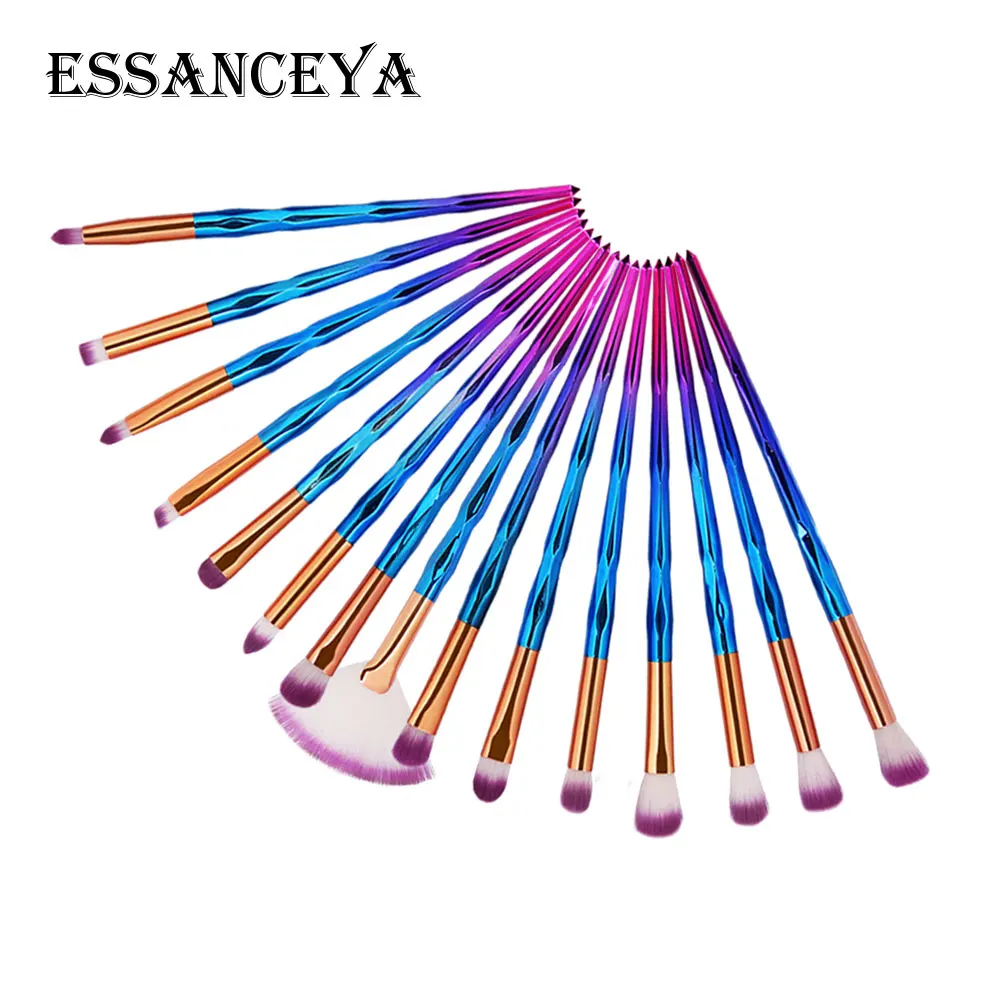15pcs ESSANCEYA 10/15 шт алмазные Косметические кисти для макияжа Фонд вентилятор косметическая пудра для бровей губ кисть для теней для век макияж кисти набор инструментов - Handle Color: 15pcs