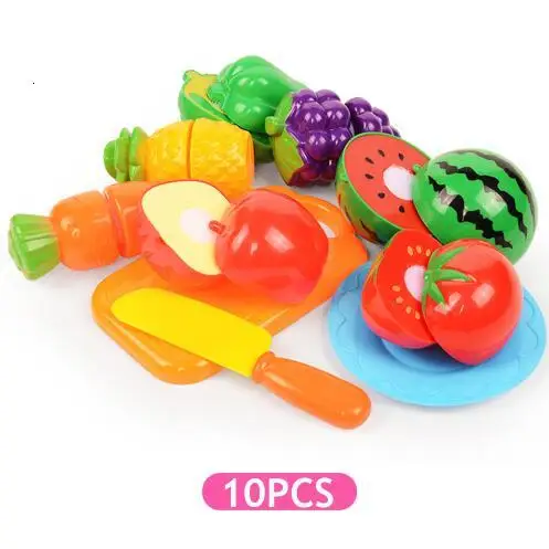 10pcs set Набор для приготовления пищи, пластиковая игрушечная еда, резка фруктов, овощей, ролевые игры, игрушки для девочек, детская палатка, игра - Цвет: 10pcs set