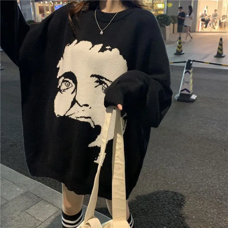 

Spring Winter Korean Version 2021 New Harajuku Loose Mid-length Long-sleeved Women Sweater Female Student Pullovers