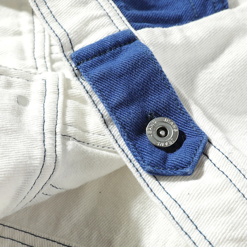 

Japanese Street Denim Jacket Men Digital Embroidery Washed Distressed Loose Hip Hop Bomber Jacket Male Color Block Hip Hop Coat