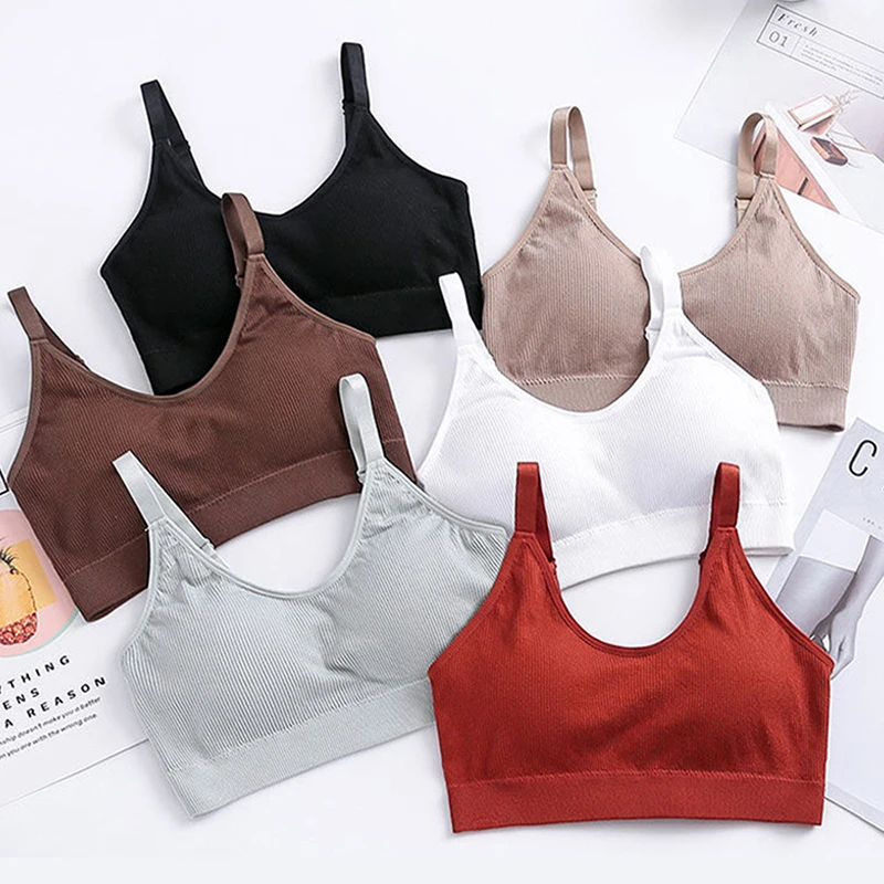 

New Fashion Seamless Bra Ladies Sports Stretch Crop Top Vest Solid Color Soft Underwear Sexy Crop Top Vest Women Padded Bras