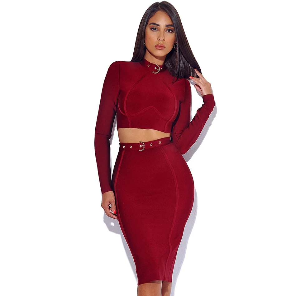 Новинка Осень зима 2019 модный бордовый бандажный комплект Привлекательный Топ с