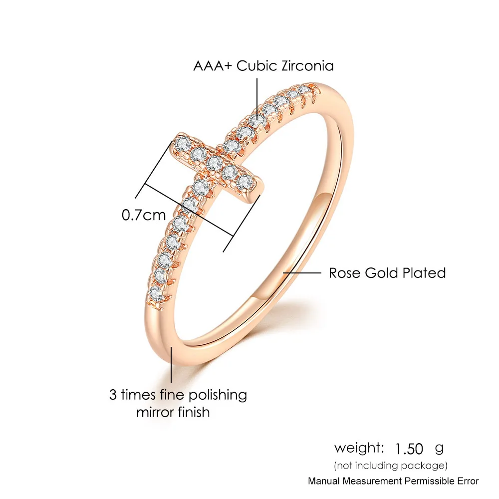 Cross Ring for Women Korean Fashion Micro-inlaid Zircon Dainty Rings Rose Gold Plated Crystal Finger Accessories Jewelry R715 images - 6