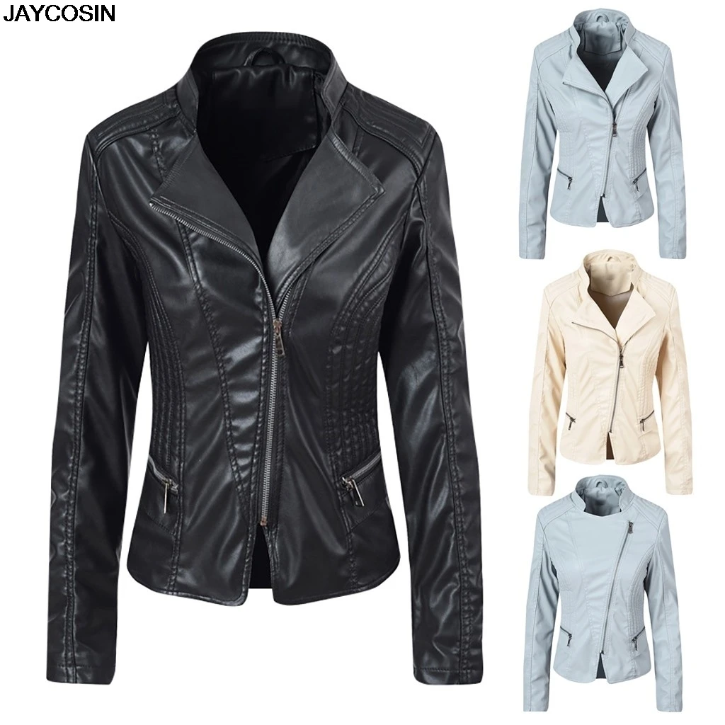 JAYCOSIN 2019 кожаная куртка женская модная облегающая короткая мотоциклетная из