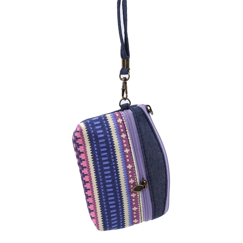 

Women Ethnic Cotton Fabric Coin Purse Clutch Key Card Holder Children Kids Wallet Double Zipper Coin Purses porte monnaie femme