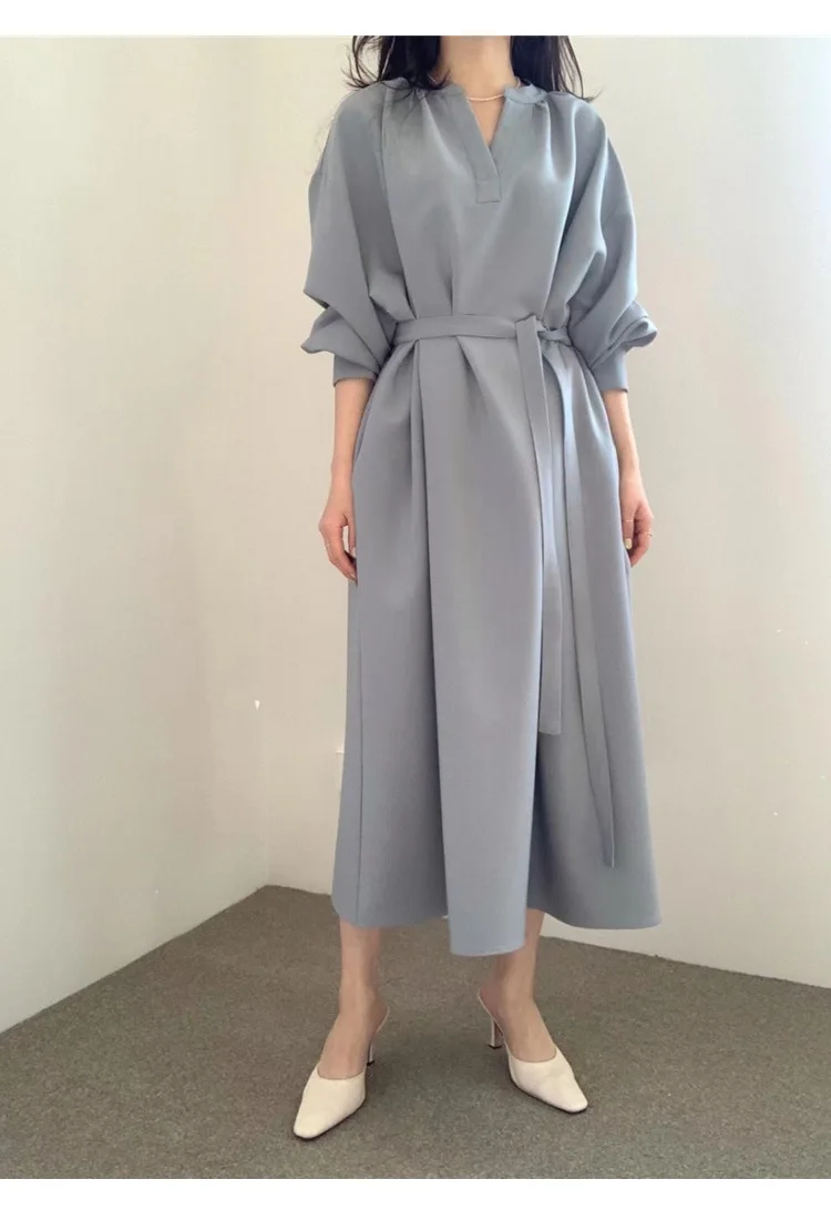 

Zhi2021 early spring new Korean V-neck shirt dress with French port