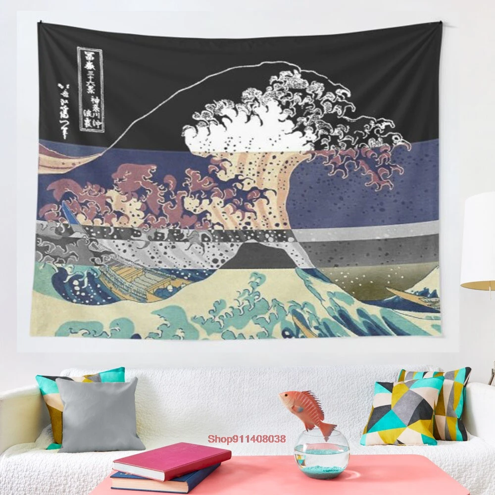 

Трехцветный гобелен канагава, волнистый настенный гобелен, Настенный декор, одеяло, постельное белье, занавеска, плед