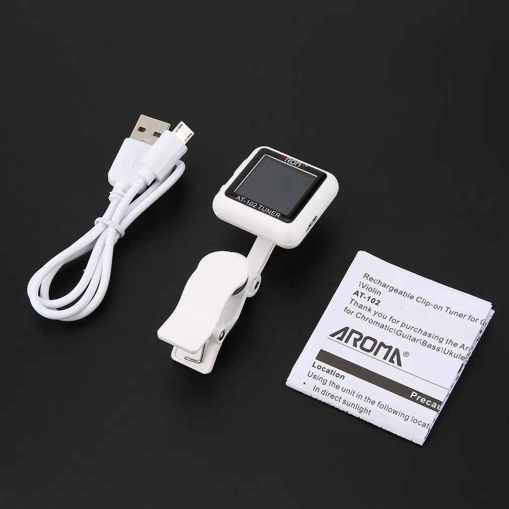 

AROMA Clip-on Guitar Tuner Color Screen with Built-in Battery USB Cable for Electric Guitar Bass Ukulele Violin