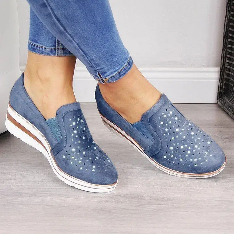 

Summer Women Wedge Canvas Shoes 2019 New Casual Ladies Single Shoes Plus Size Breathable Rhinestone Slip-on Women Sandals 7896