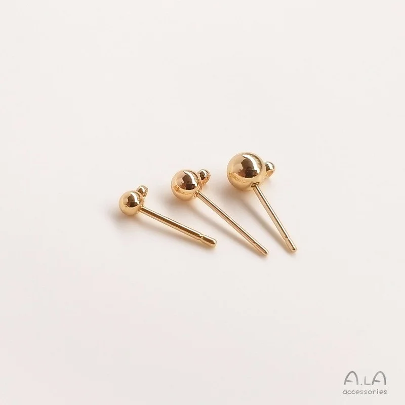 1 пара 14K золотой иглы фасоль в форме сердца серьги гвоздики с подвесное кольцо