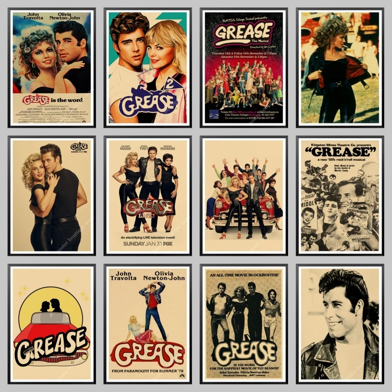 grease movie poster 1978 Vintage Retro Kraft Paper Poster Wall Sticker Poster Home Decor, wall decor