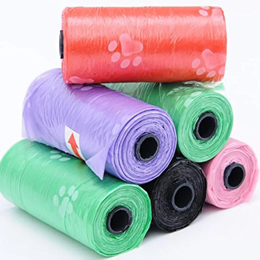 Kuulee 15 шт/рулон одноразовый Разлагаемый мешок для собак с милым принтом лап