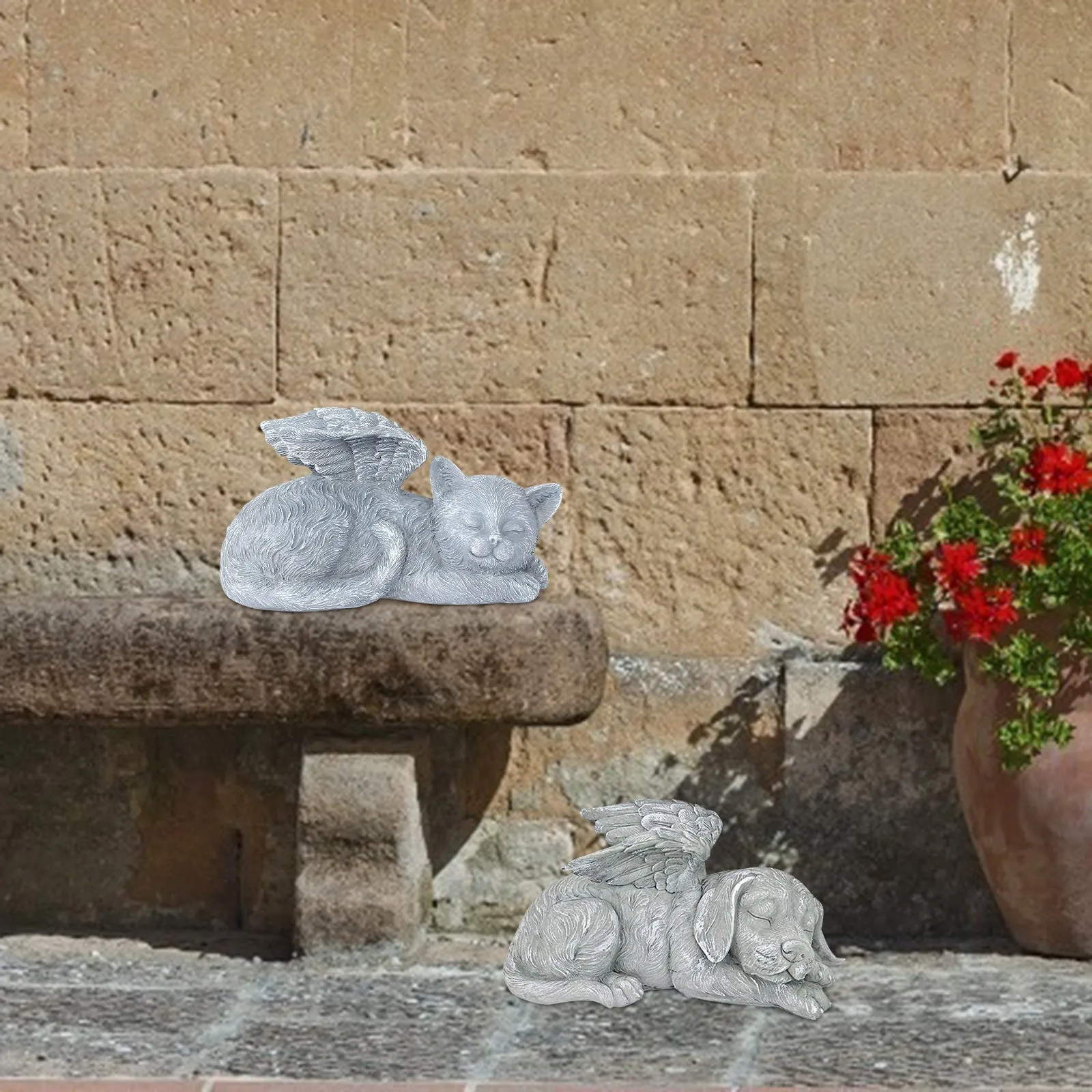 С рисунком собачки и котика Ангел Pet Мемориал могила маркер статуя Будды из смолы