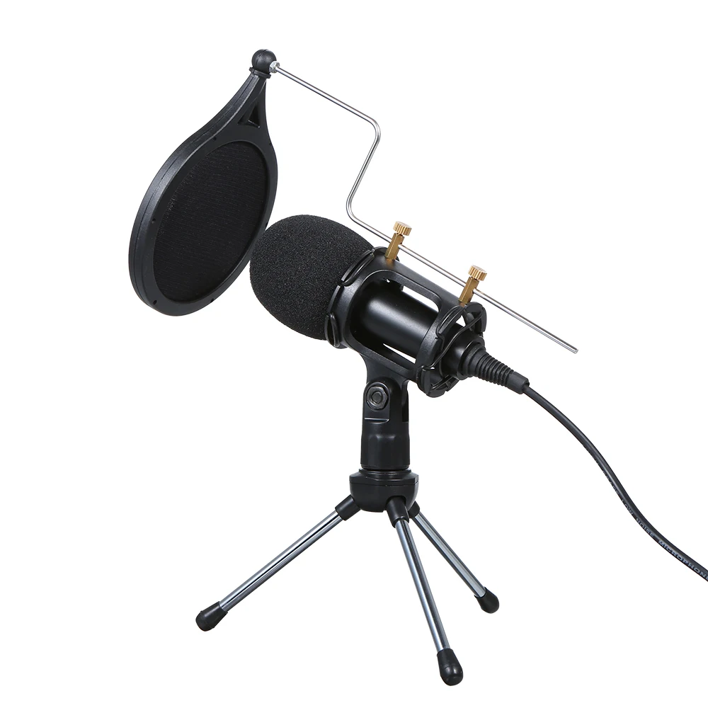 Wired Condenser Microphone Audio 3.5mm Studio Mic Vocal Recording KTV Live webcast with Stand for PC Phone Microphones | Электроника