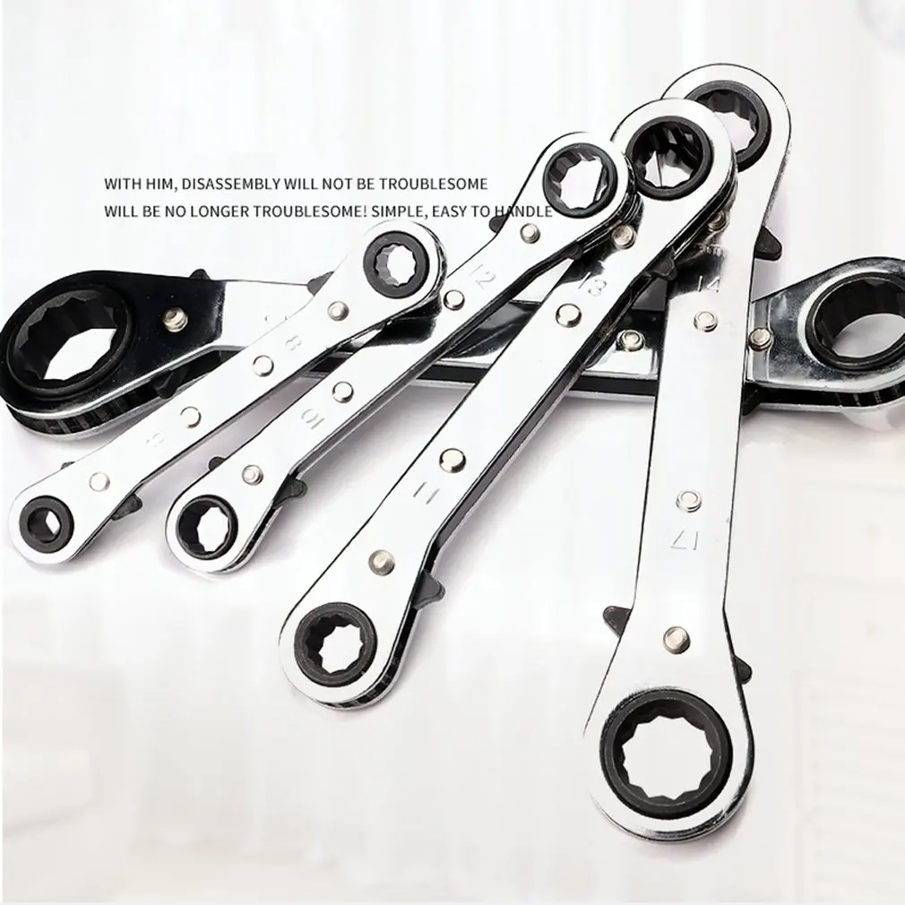 

5pcs/set Curved Double Head Ratchet Reversible Ratchet Handle Wrench Metric Hand Tool Ratchet Ring Tensioner