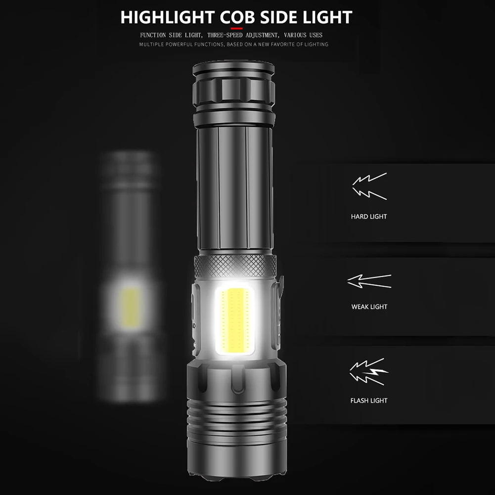 

XHP70 COB Camping Headlight Torch Outdoor LED Waterproof Zoom Flashlight 18650 Battery USB Charging