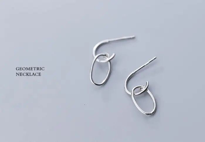 

small Minimalism 1pair Authentic Real 100% 925 Sterling Silver fine Jewelry Oval Geometric Dangle Earrings Gtle2481