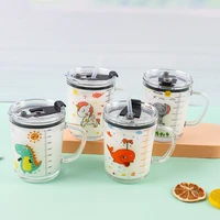 heat resistant glass cups transparent cup straw creative coffee microwave breakfast mug simple printed taza desayuno gelas set c
