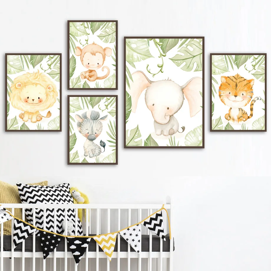 Настенная живопись на холсте слон Лев Зебра обезьяна тигр жираф скандинавские