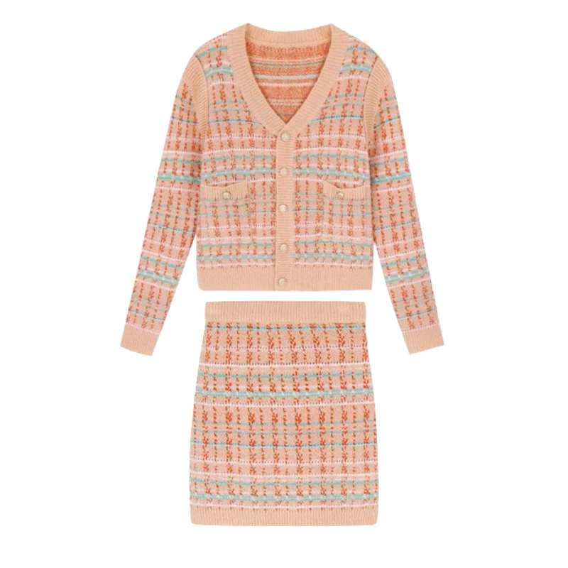 Gentle Cardigan Skirt Knitted Wool 2021 Spring and Autumn Women's Fashion Two-Piece Set Short Sweater |