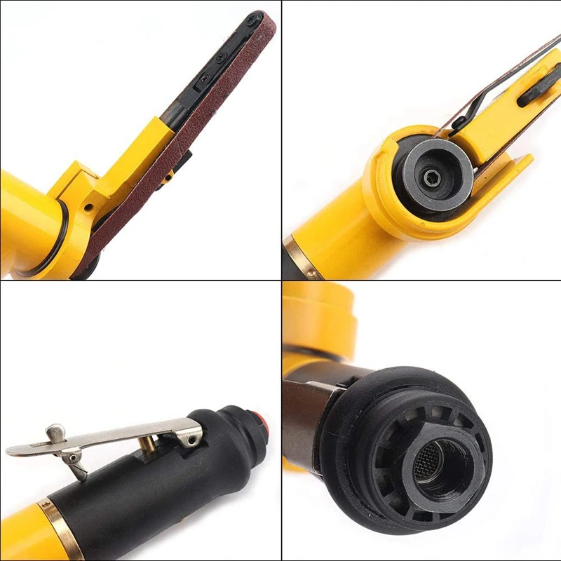 

3/8Inch Pneumatic Sander Air Belt Sander Set 1/4Inch Air Inlet Mini Air Belt Grinder Air Tool for Aluminium Polishing