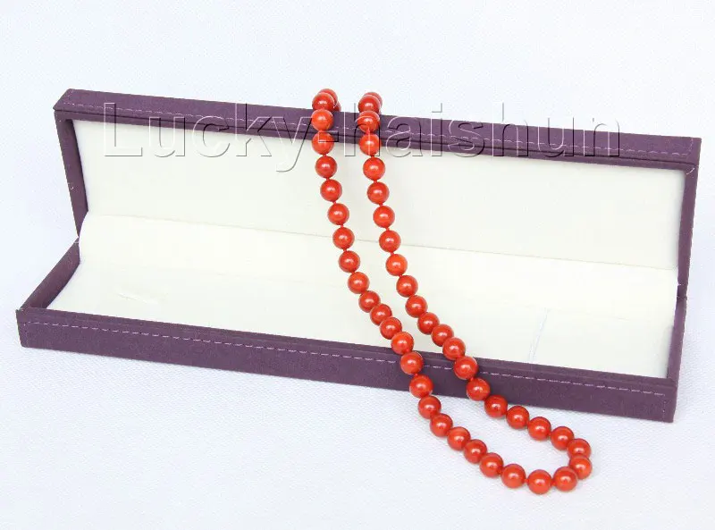 

43cm 8.5mm Round Dark Red Coral Necklace Gold Clasp