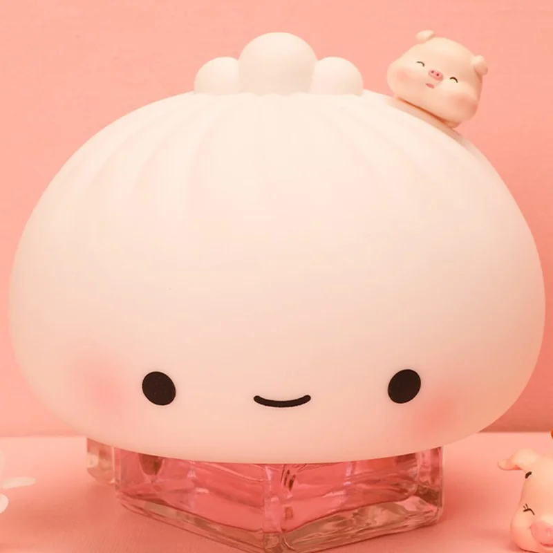 

Cute Buns Pat Lights Colorful Soft Night Light Bedroom Holiday Home Decoration Soft Silicone Steamed Stuffed Bun Patting Lamp