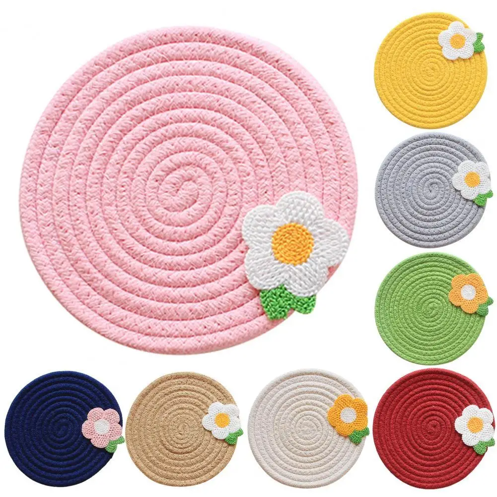 

Hot Pads Washable Heat Resistant Round Durable Braided Woven Coasters for Kitchen
