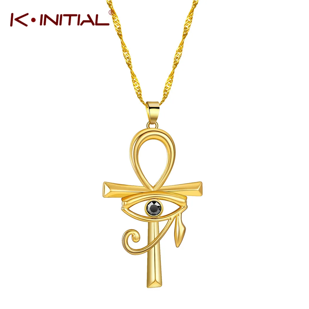Kinitial New CZ Eye of Horus Egypt Protection Charm Pendant  Ankh Cross Religious Necklace for Women Choker Necklaces Jewelry