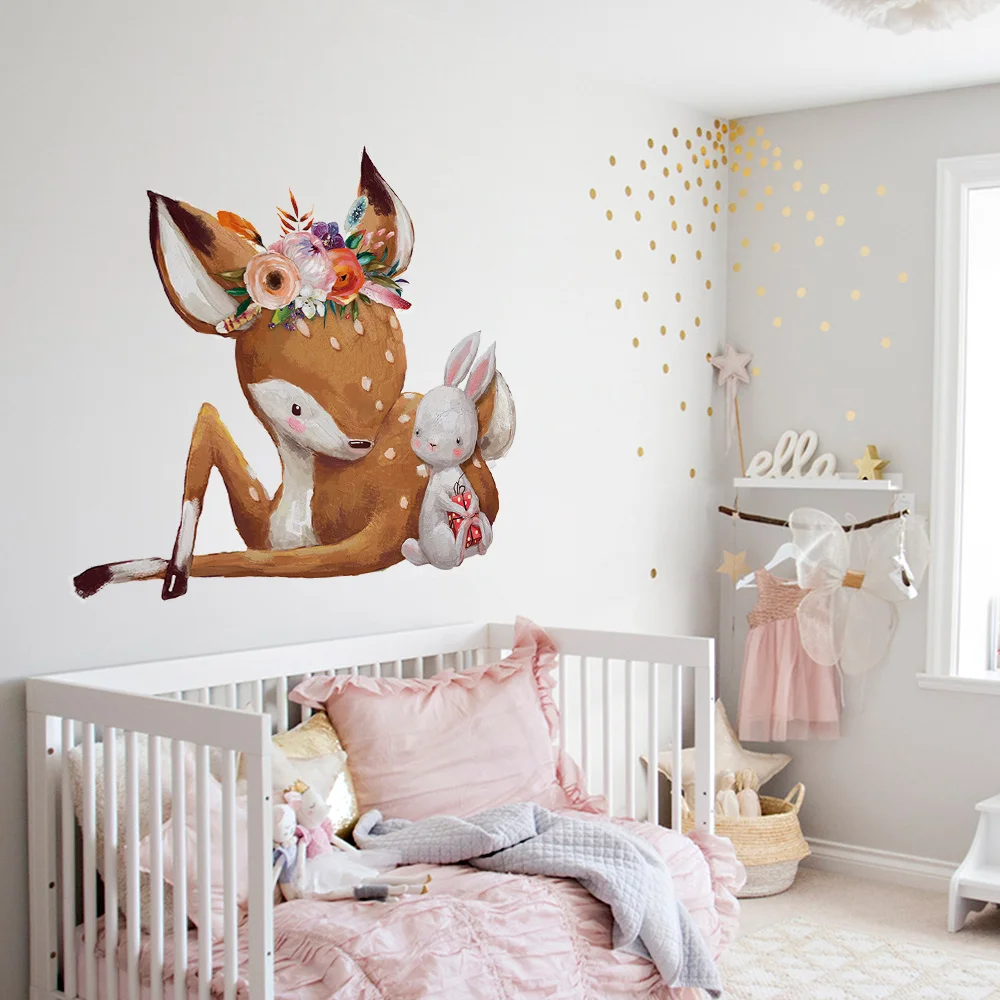 Настенный декор наклейки для украшения комнаты года олененок QT1970 | Дом и сад