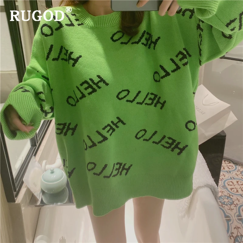 Женский трикотажный свитер RUGOD винтажный объемный с круглым вырезом и длинным