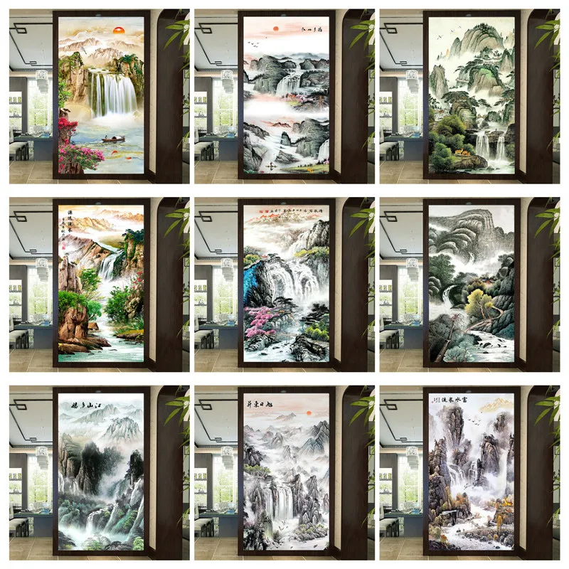 

Наклейка на стекло, Электростатическая пленка, затенение окна, китайская пейзажная живопись, кухня, гостиная, раздвижная дверь, солнцезащит...