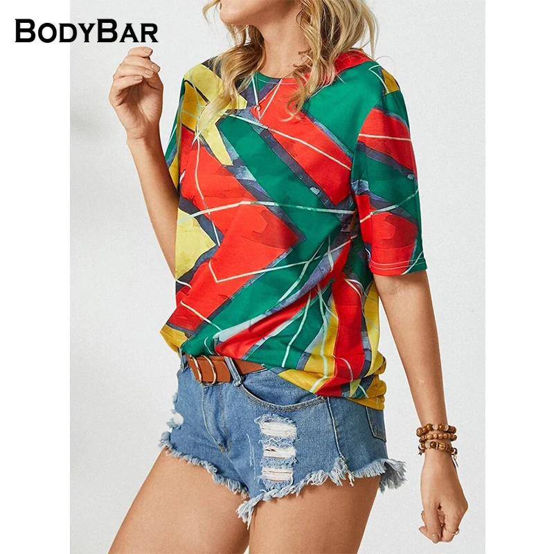 

Casual Round-neck Streetwear Short-sleeved Printed Color T Shirts Ladies High Street Style Loose T-shirt Plus Size 3XL Pullovers