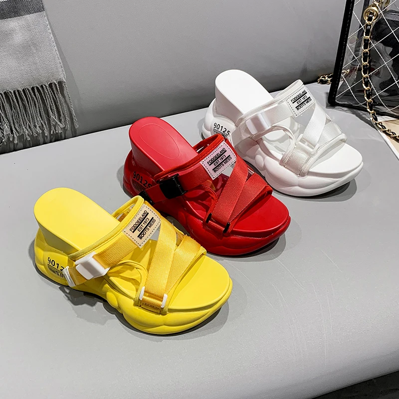 Шлепанцы на танкетке высотой 10 см/3 9 дюйма модные толстые нижние сандалии