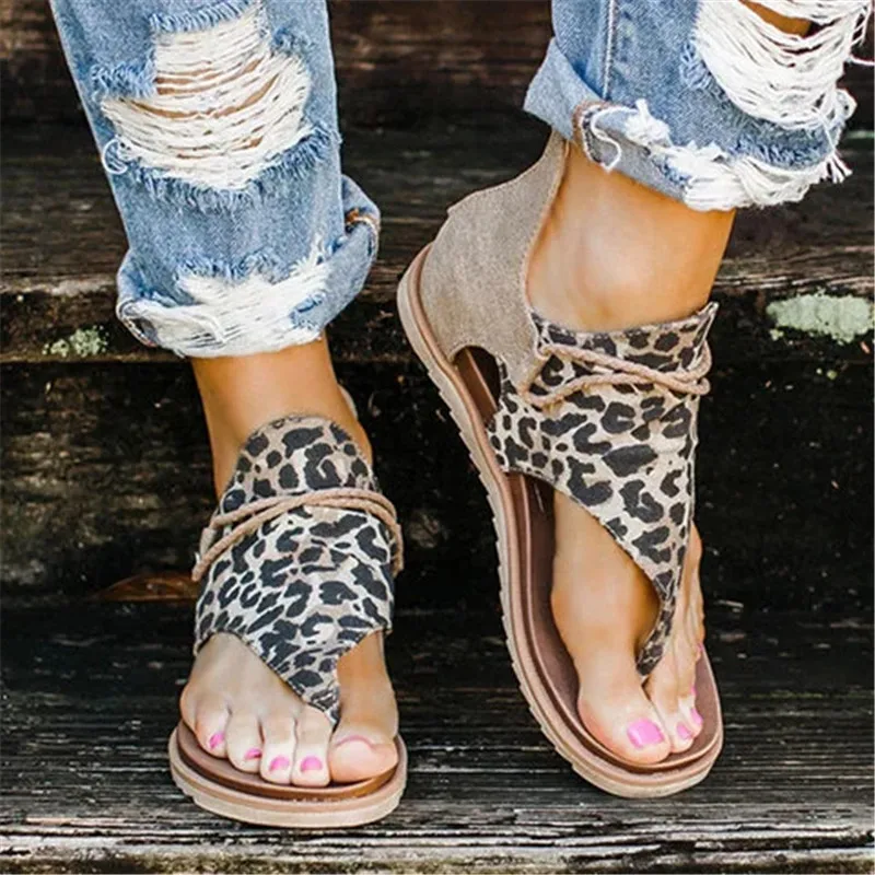 2021 Top Seller - Women Sandals Leopard Pattern Large Size Rome Sandals Women's Anti-Slip Hot Selling Wedges Summer Shoes