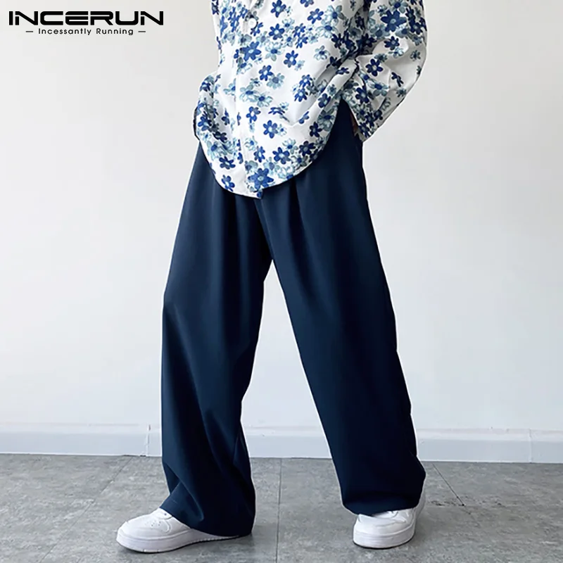 

Однотонные мужские прямые брюки INCERUN, джоггеры на пуговицах, уличная одежда, Мешковатые повседневные брюки с карманами, мужские Модные брюк...