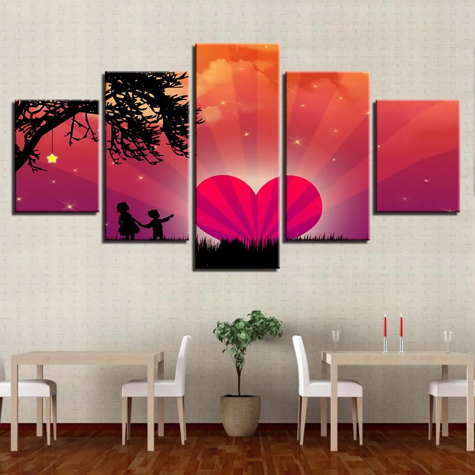 

Fresh Wall Art Modular Canvas Painting HD Print 5 Piece Love Heart Wings Scenery Pictures Home Decor Bedroom Modern Frame Poster