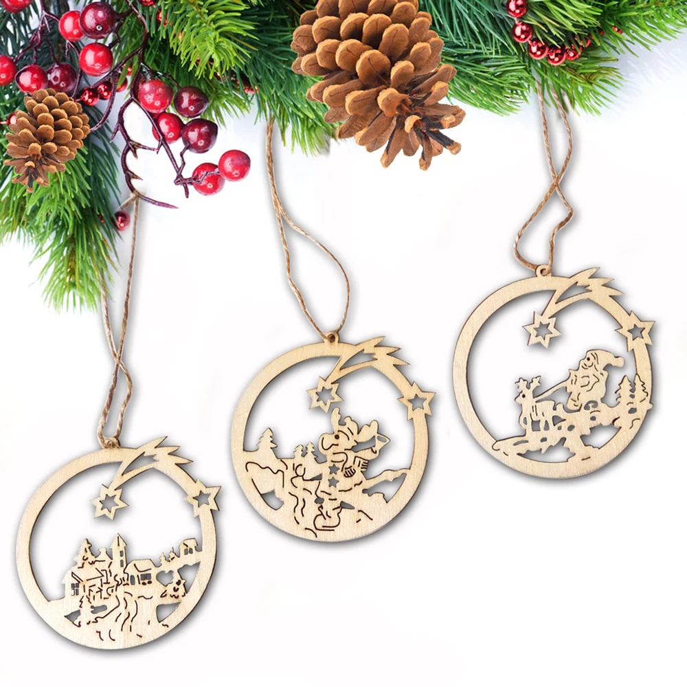 3 шт. винтажные рождественские деревянные Подвески украшения DIY поделки елочные