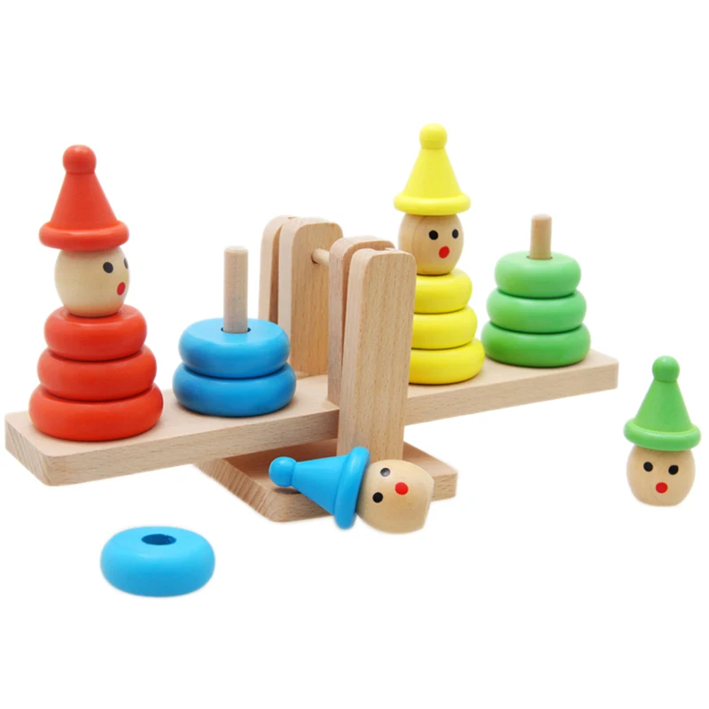 

Wooden Clown Rainbow Stacker Seesaw Balance Scale Board Balancing Game Kids Early Education Toys for Children