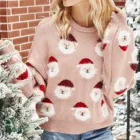 Женская рождественская одежда, свитер, пуловер, милый вязаный свитер с узором головы Санты, мягкий и гладкий красивый женский свитер