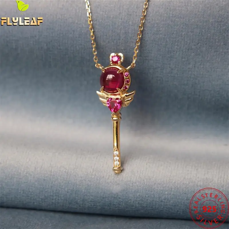 

925 Sterling Silver Corundum 14k Gold Plated Necklace Women Magic Wand Pendant Necklace Clavicle Chain Fine Jewelry