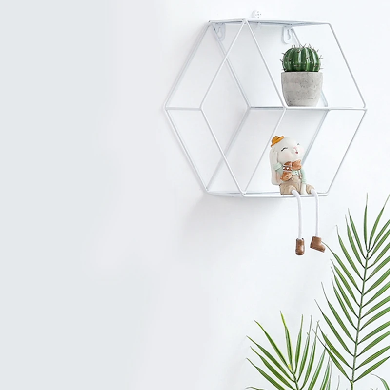

2 Pcs Wall Shelf Living Room Home Decor Figure Bedroom Hanging Restaurant Hexagonal Storage Stand, Black & White